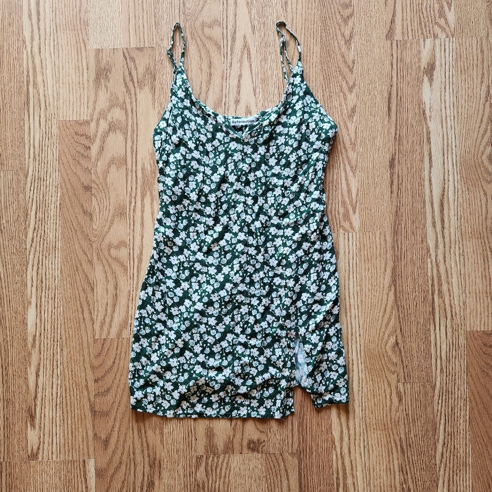 EUC Reformation Green Floral Marlowe Cilantro Mini Slip Dress, Size M
